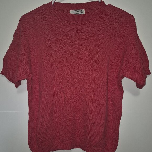 Cuddle Knit Vintage 1980's Sweater Red Short Sleeve Retro USA Grannycore Cottage - Picture 1 of 5